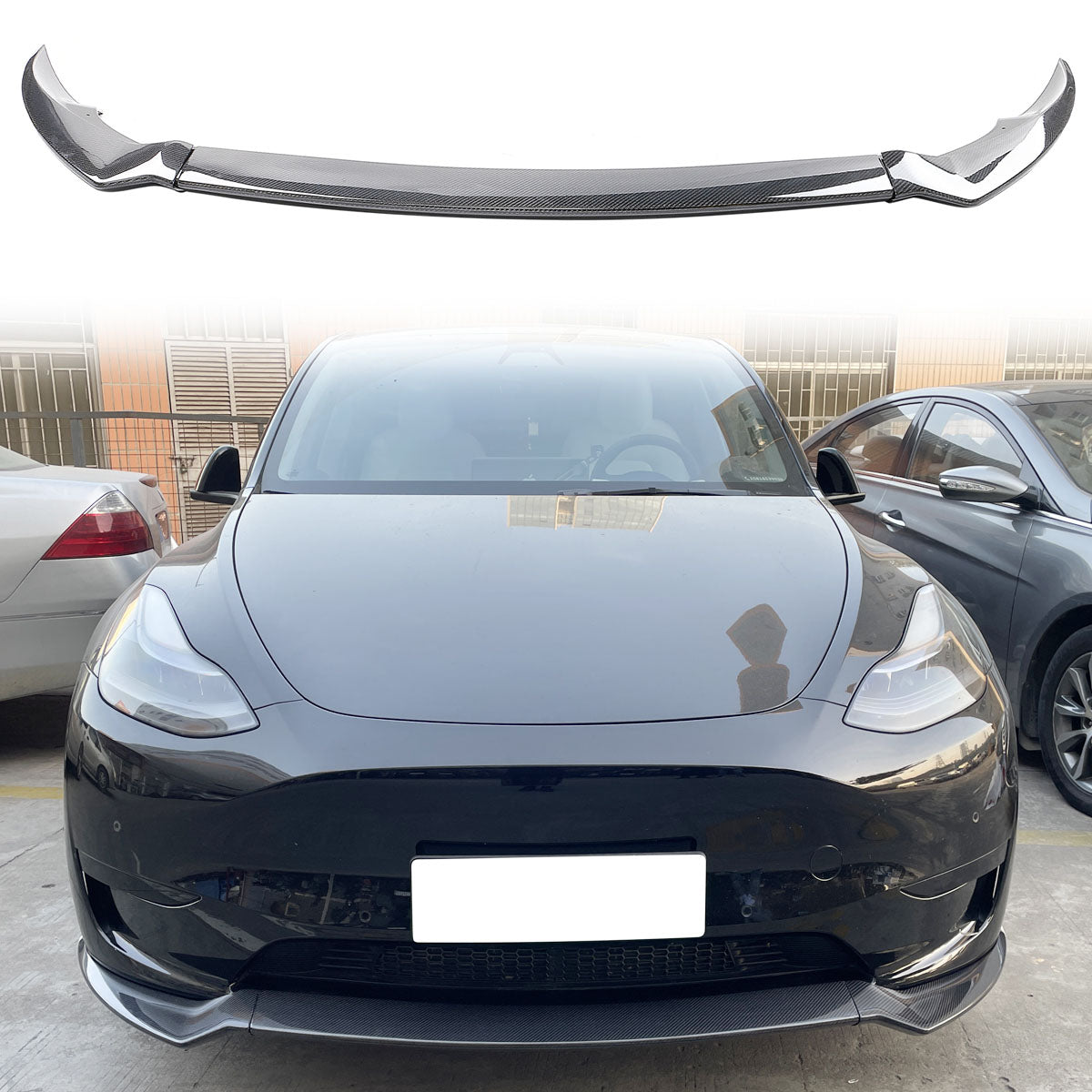 2020-2024 Tesla Y Track Pack Gloss Black Front Bumper Lip Carbon Print