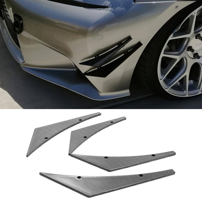 Universal 4PC Carbon Fiber Print Canards PU Front Bumper Lip Splitter