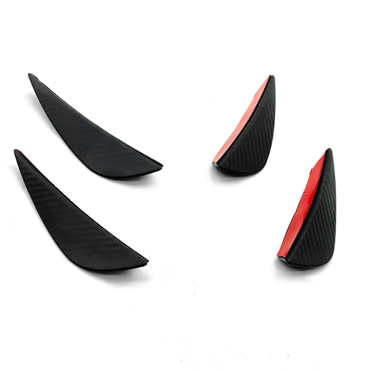 Universal 4PC Black Carbon Fiber Print Front Lip Splitter Canards Fin