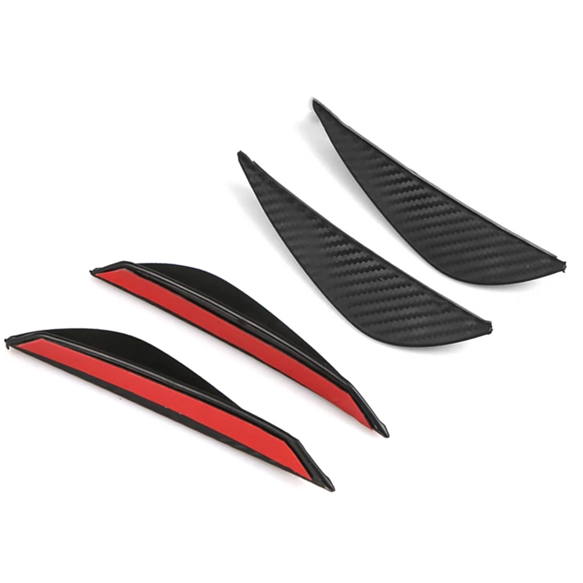 Universal 4PC Black Carbon Fiber Print Front Lip Splitter Canards Fin