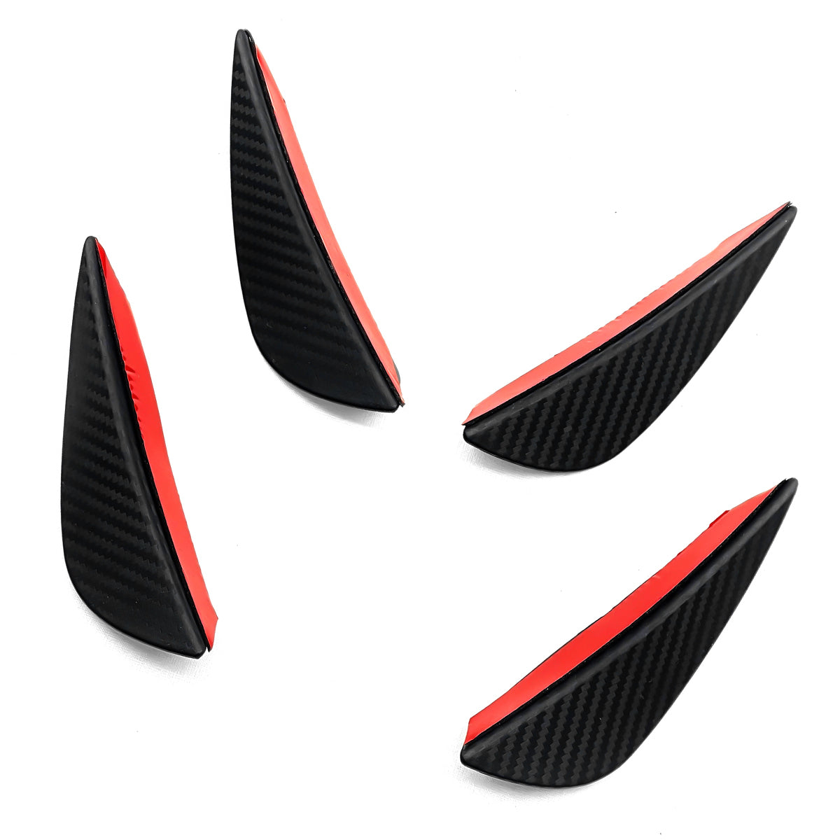 Universal 4PC Black Carbon Fiber Print Front Lip Splitter Canards Fin