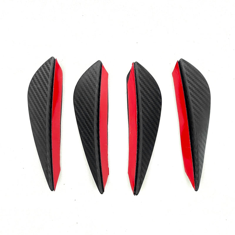 Universal 4PC Black Carbon Fiber Print Front Lip Splitter Canards Fin