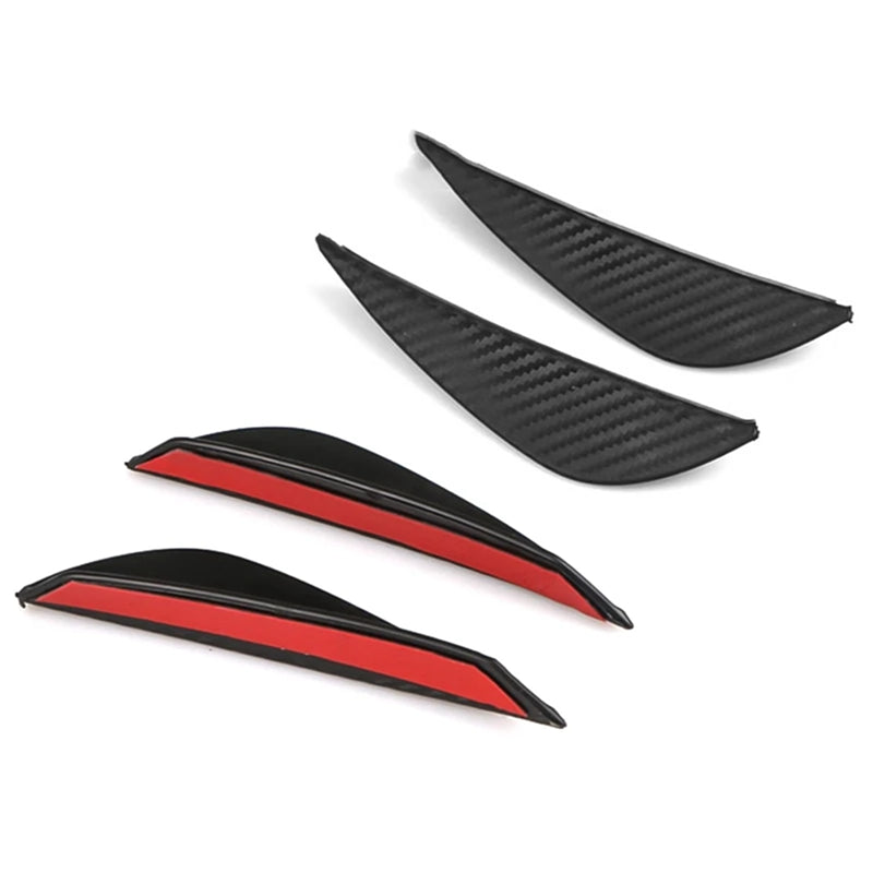 Universal 4PC Black Carbon Fiber Print Front Lip Splitter Canards Fin