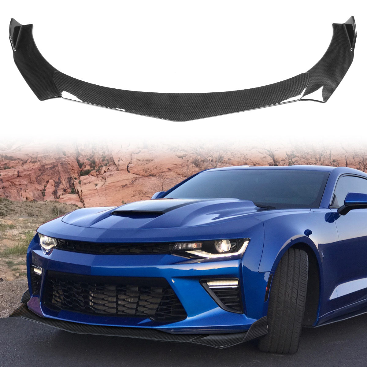 Universal 62"-66" Adjustable B Style CF Print Front Bumper Lip 3PCS