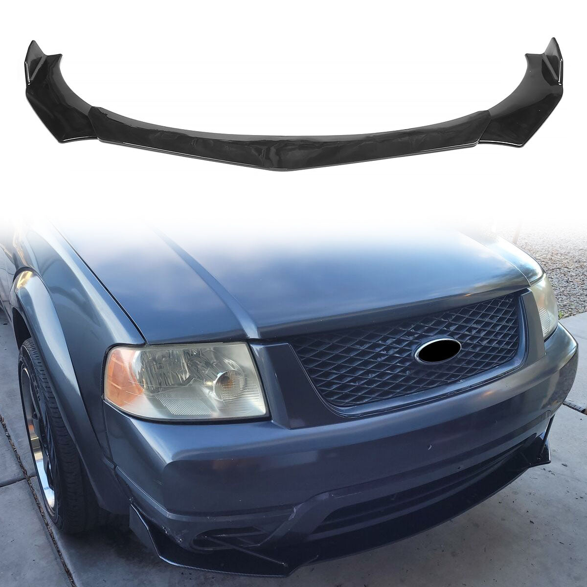 Universal 62"-66" Adjustable B Style Front Bumper Lip 3PC