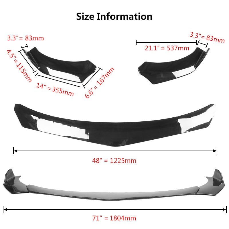Universal 62"-66" Adjustable B Style Front Bumper Lip 3PC