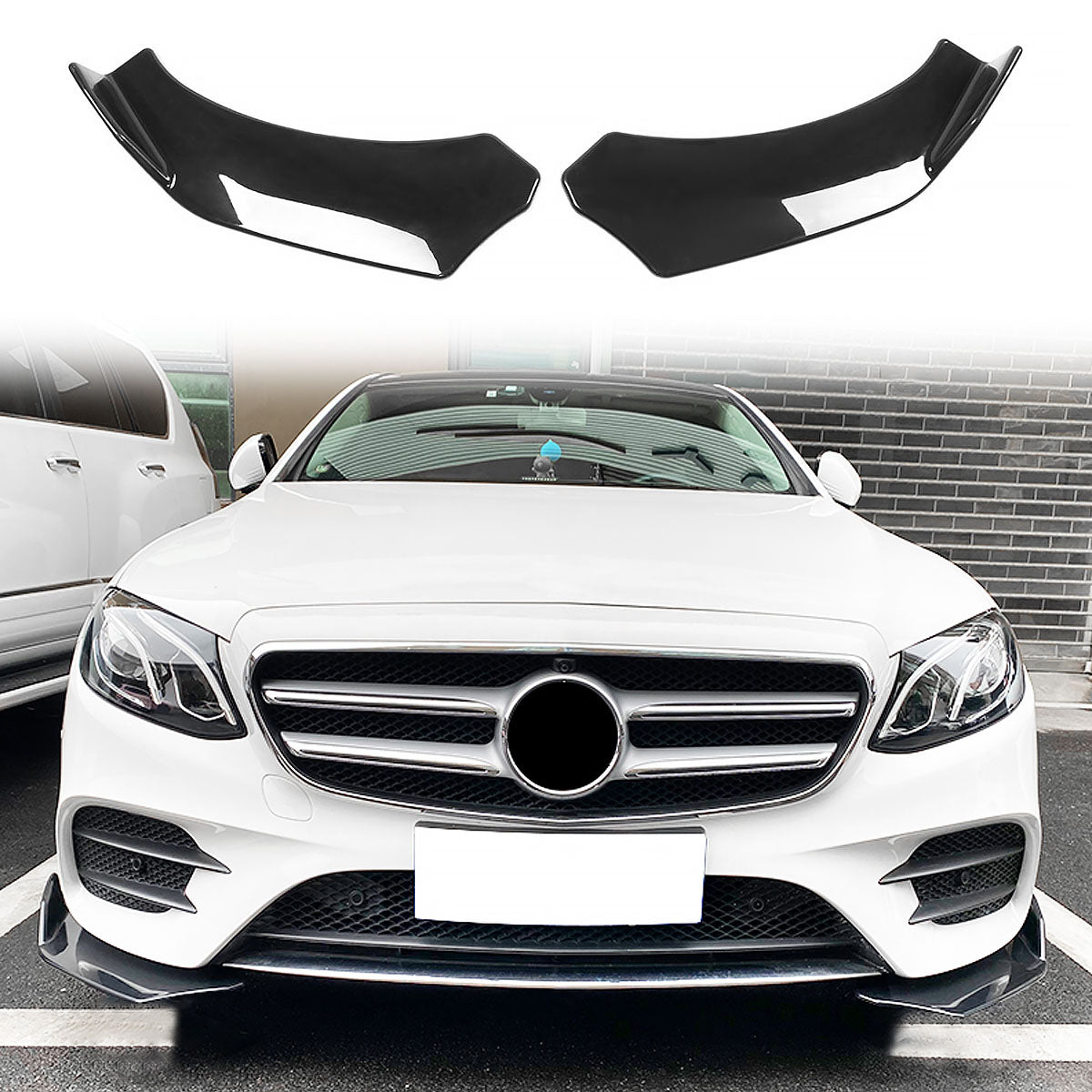 Universal Gloss Black Front Lip Splitter Chin Spoiler Air Dam 2PC