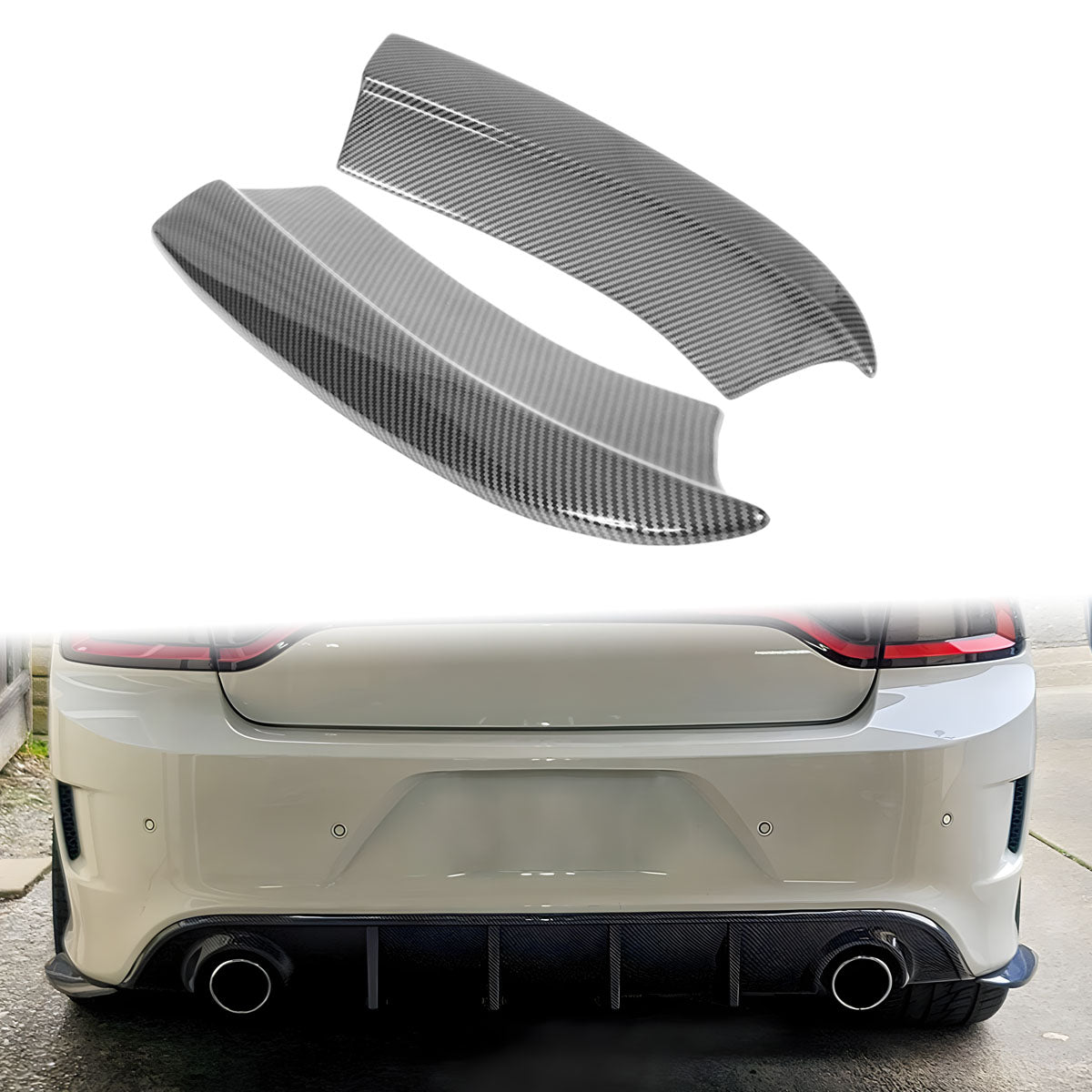 2015-2023 Dodge Charger CF Print Rear Bumper Lip Side Apron Spat 2PC
