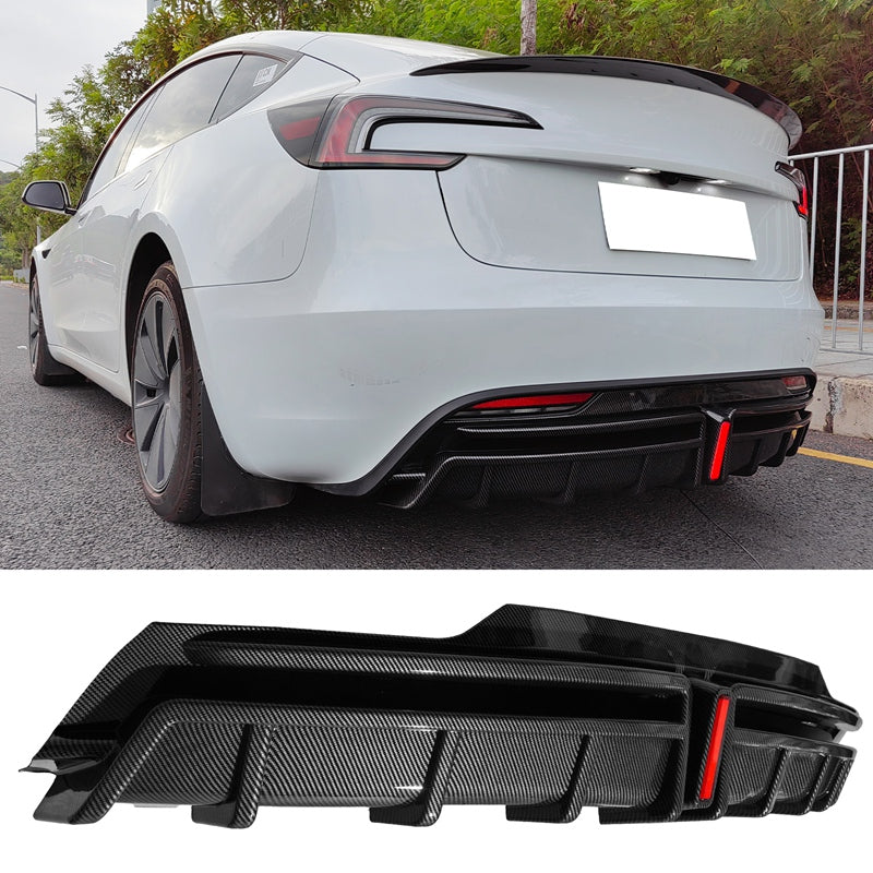 2024-2025 Tesla Model 3 Carbon Fiber Print Rear Lip Diffuser W/LED PP