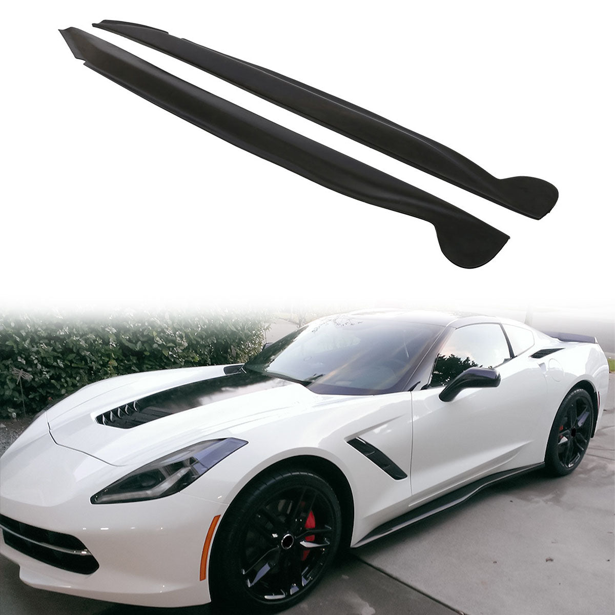 2014-2019 Chevy Corvette C7 Stingray Unpainted Black Side Skirts PU