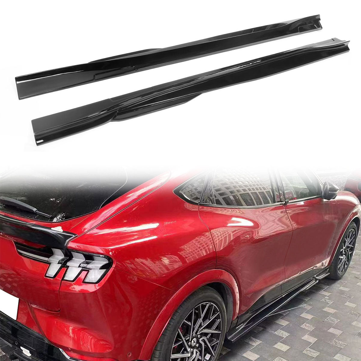 2021-2024 Ford Mustang Mach-E Gloss Black Side Skirts Rocker Panel PP