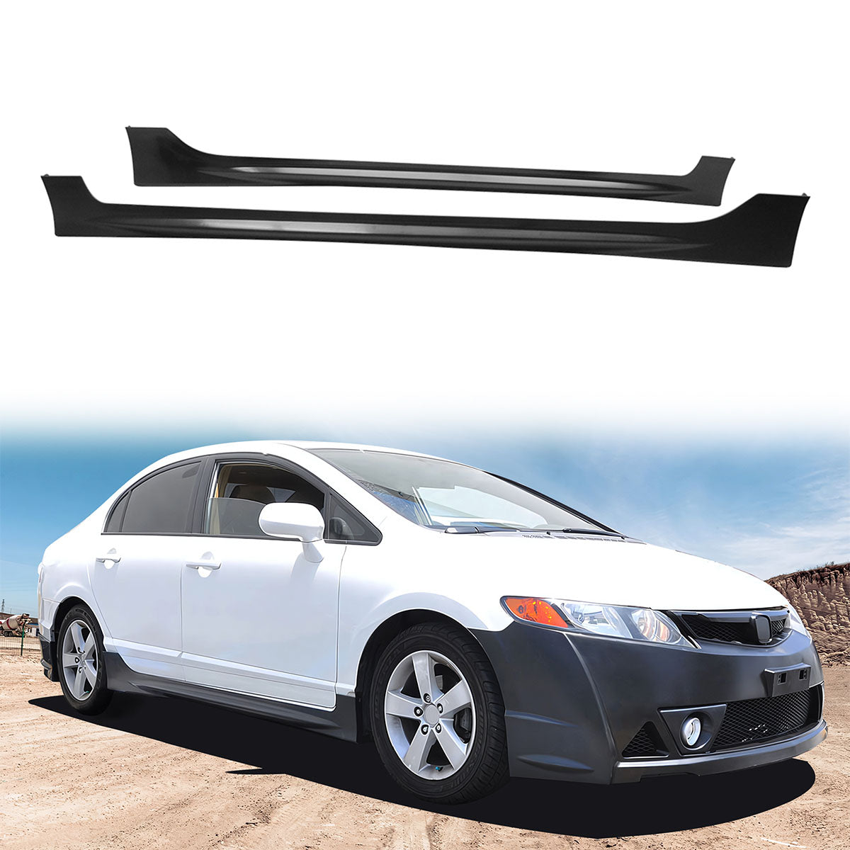 2006-2011 Honda Civic Sedan Mugen Style Unpainted Side Skirts PP