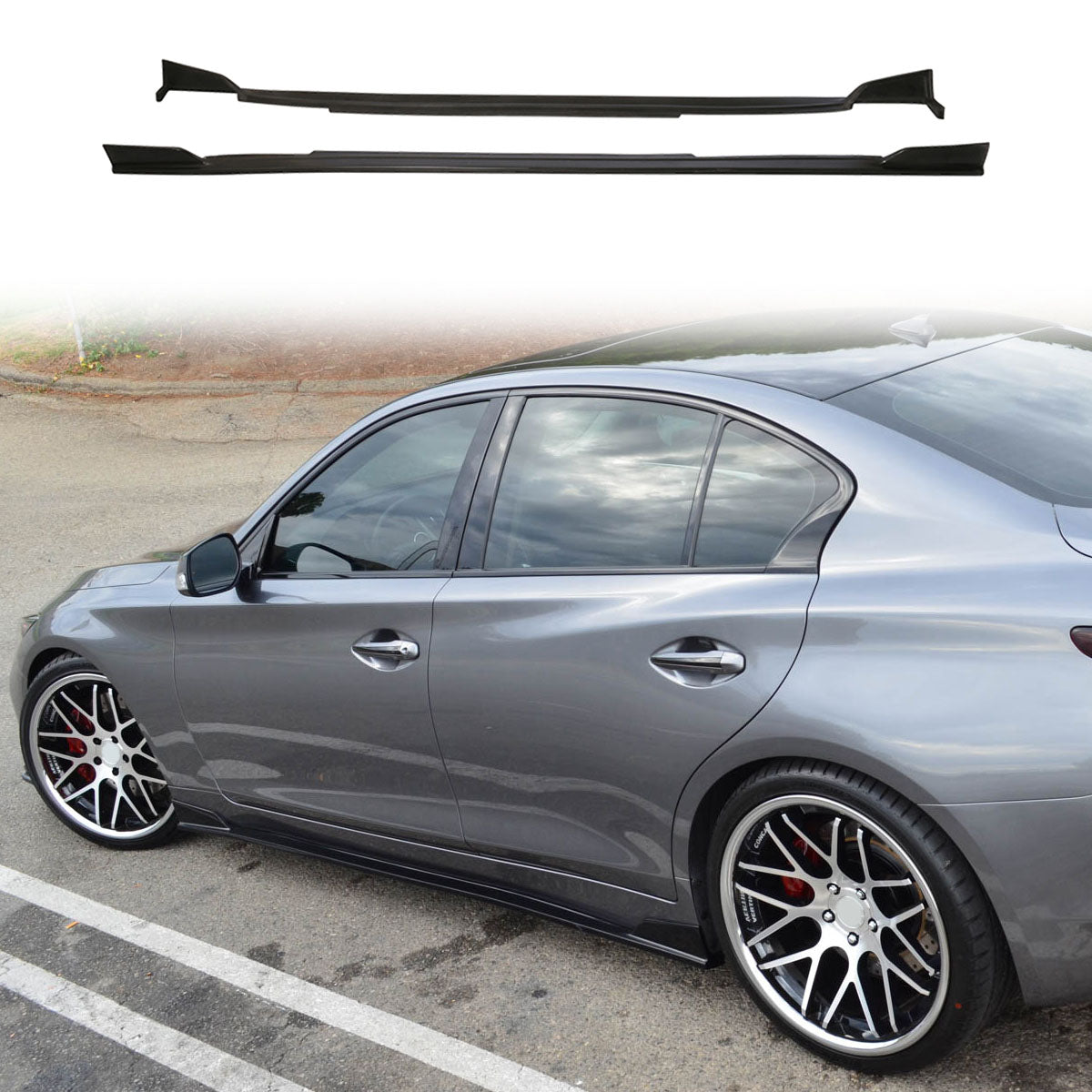 2014-2023 Infiniti Q50 ST Style Black Side Skirts Rocker Pannel PU