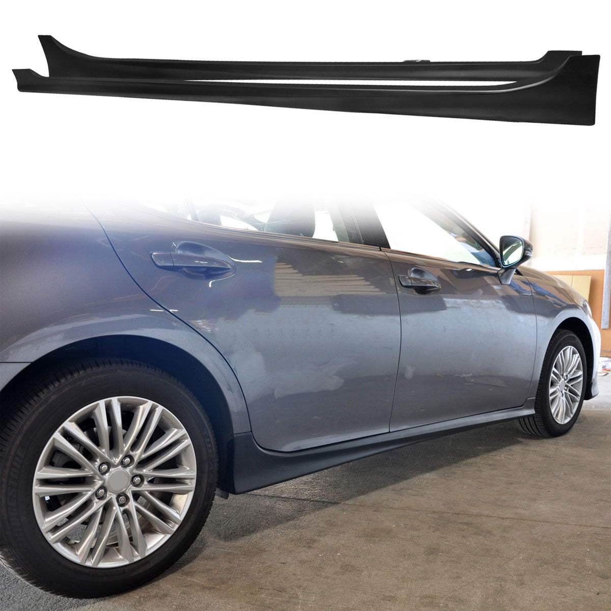 2013-2018 Lexus ES350 ES300 Unpainted Black Side Skirts Extensions PP