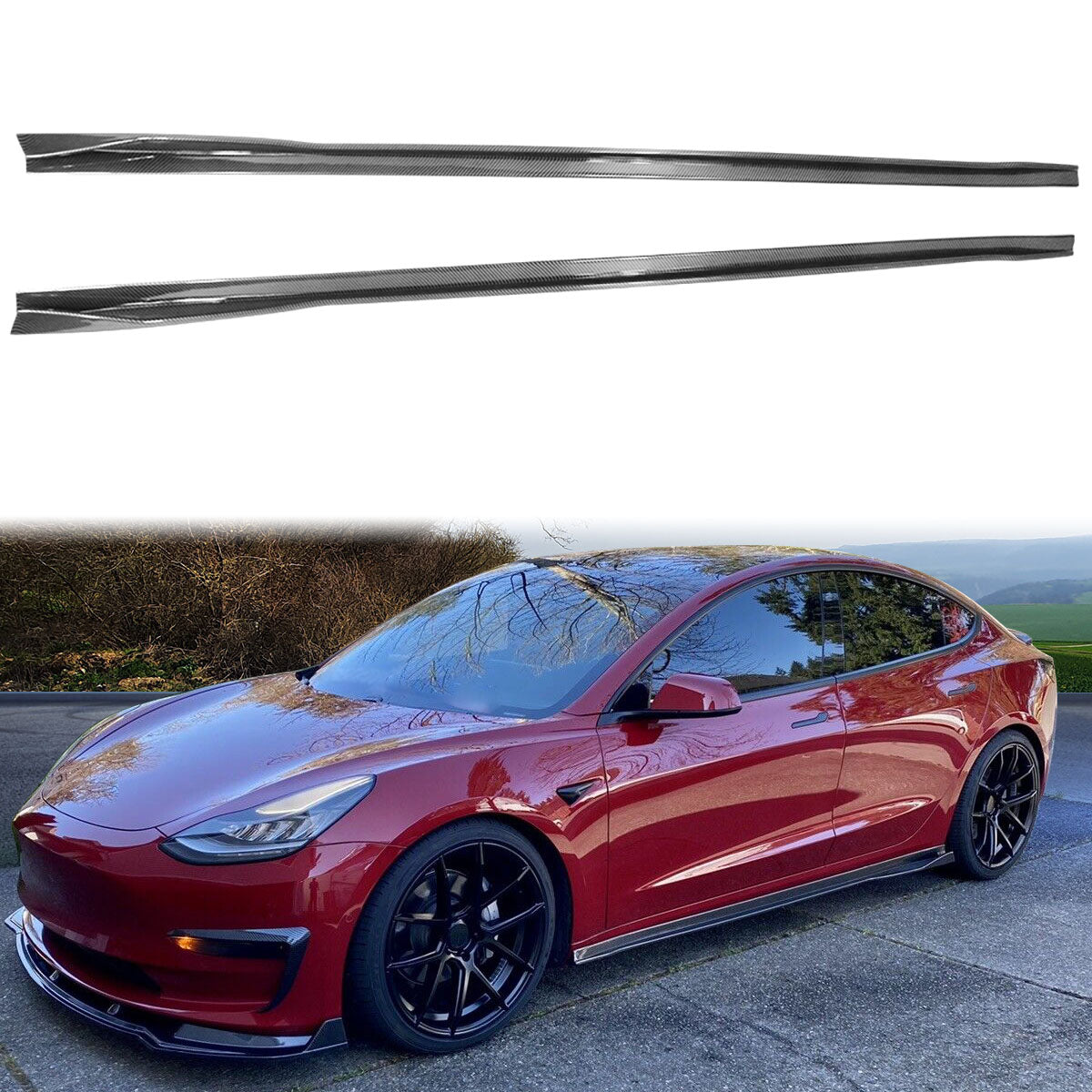 2017-2024 Tesla 3 IKON Style Side Skirts Extension PP