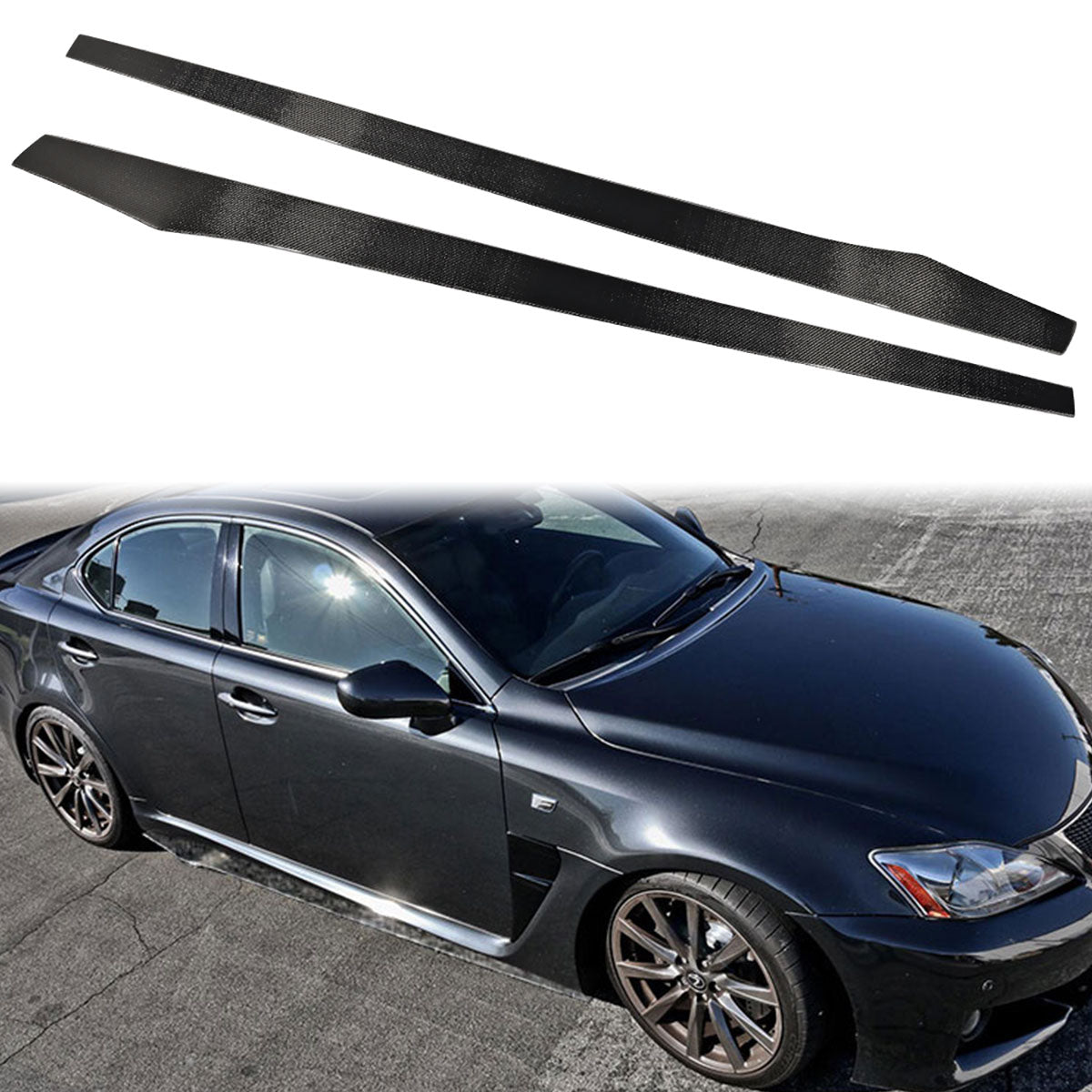 Universal 77.5Inch Side Skirts Extension Flat Bottom Line Carbon Fiber