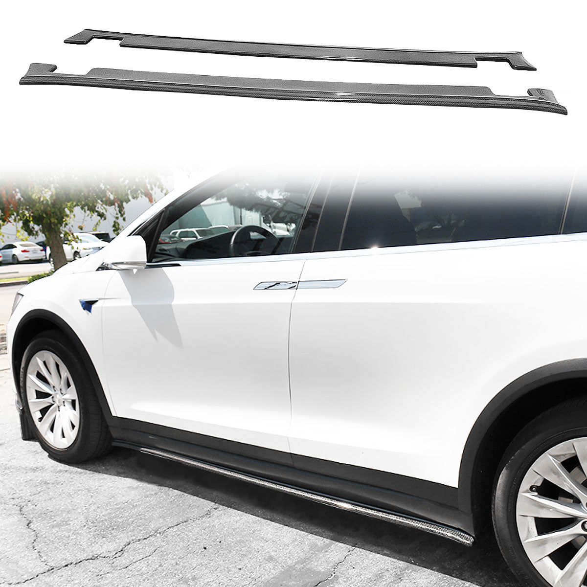 2016-2020 Tesla Model X MX Style Side Skirts Extensions Carbon Fiber