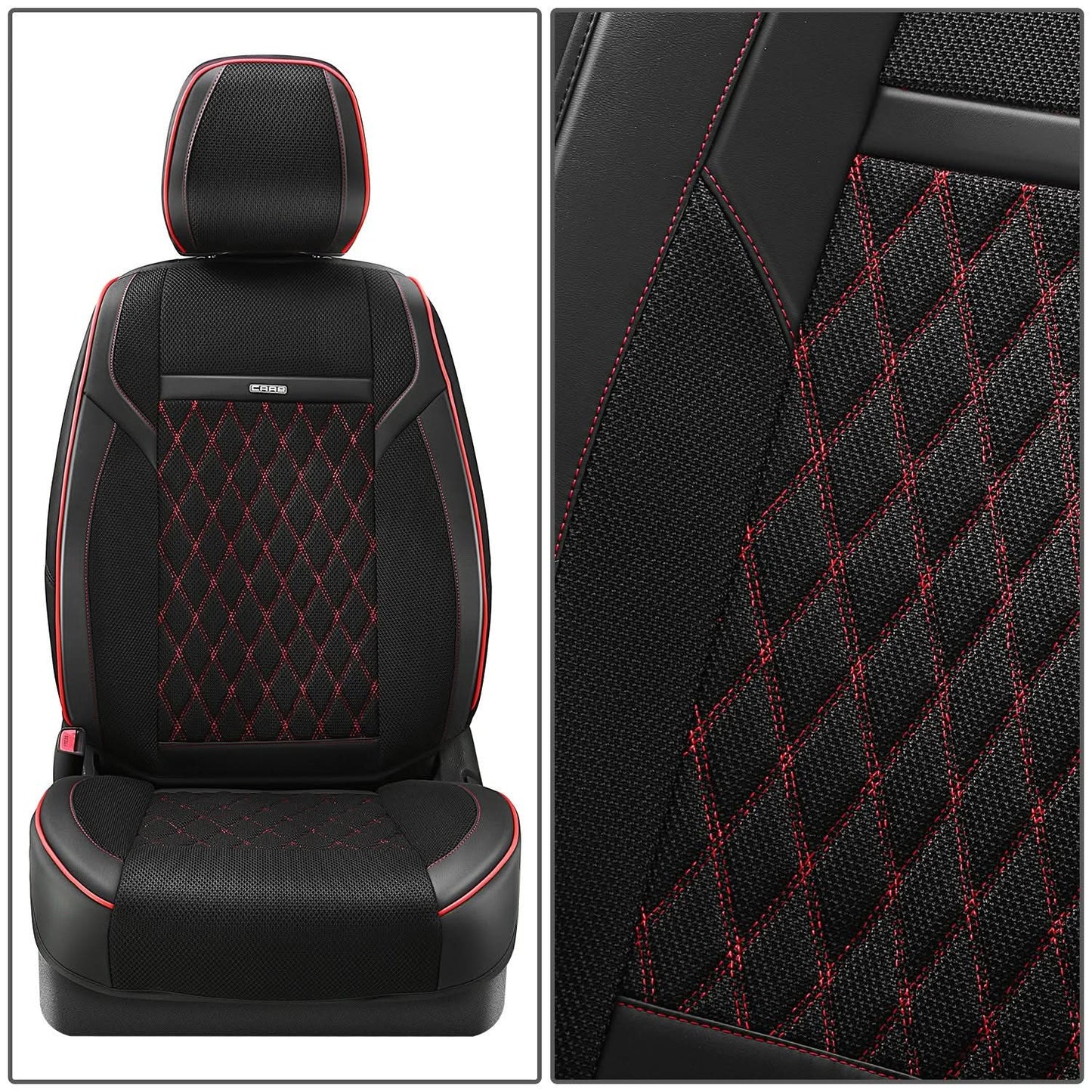 Diamond Stitch Mesh Front Row Seat Covers - Black/Red