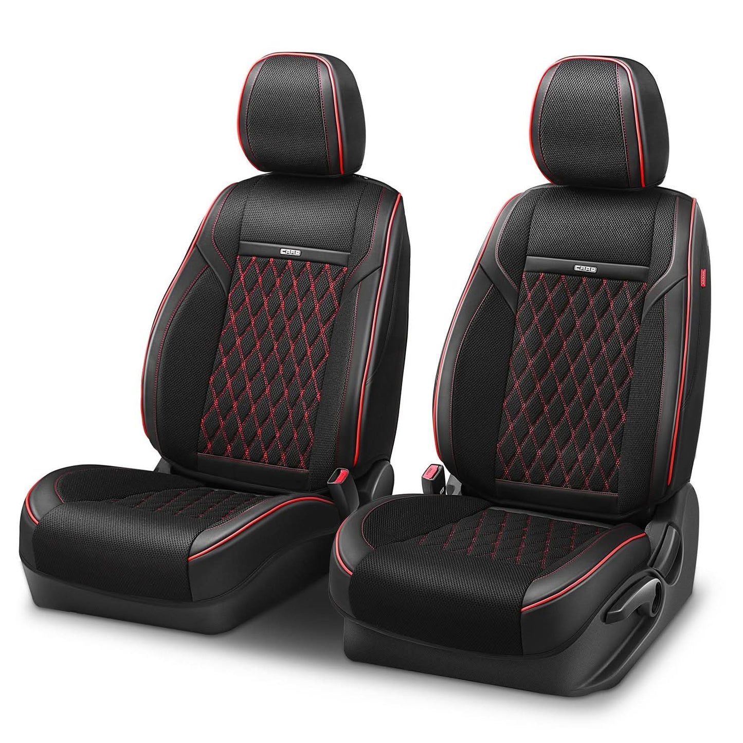 Diamond Stitch Mesh Front Row Seat Covers - Black/Red
