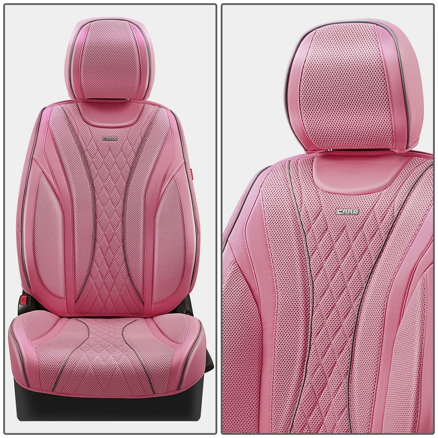 Diamond Stitch Mesh Fabric Leatherette Seat Covers Full Set - Pink