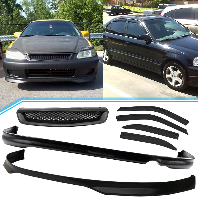 Fits Civic 96-98 Front + Rear Bumper Lip + Front + Sun Window Visor