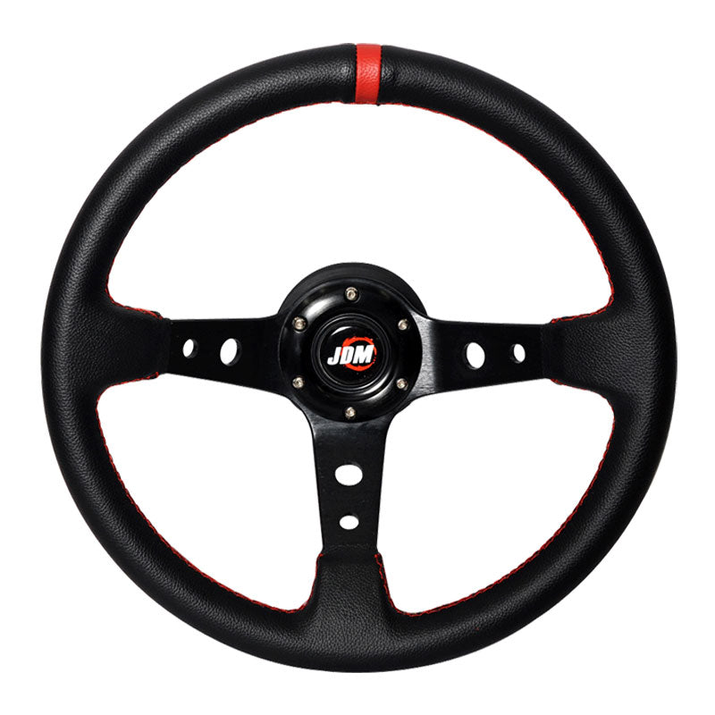 Black W/ Red Stitch Racing Steering Wheel 350MM + JDM Hub Adapter