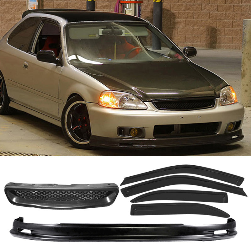 Fits Civic 99-00 Mugen Front Bumper Lip Front Grille Sun Window Visor
