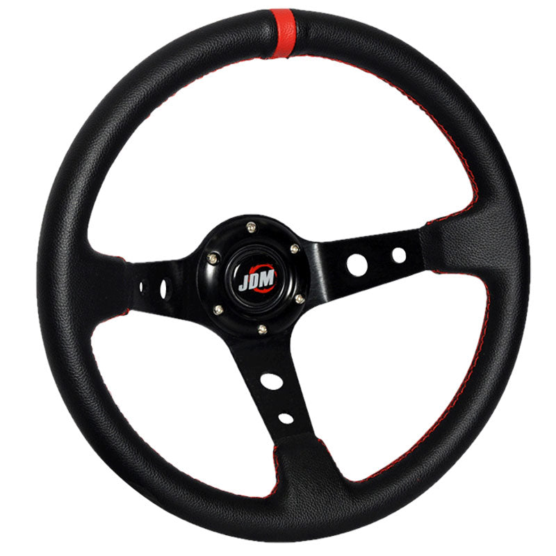 Black Red Deep Dish 6-Bolt Steering Wheel 350MM & Horn Button