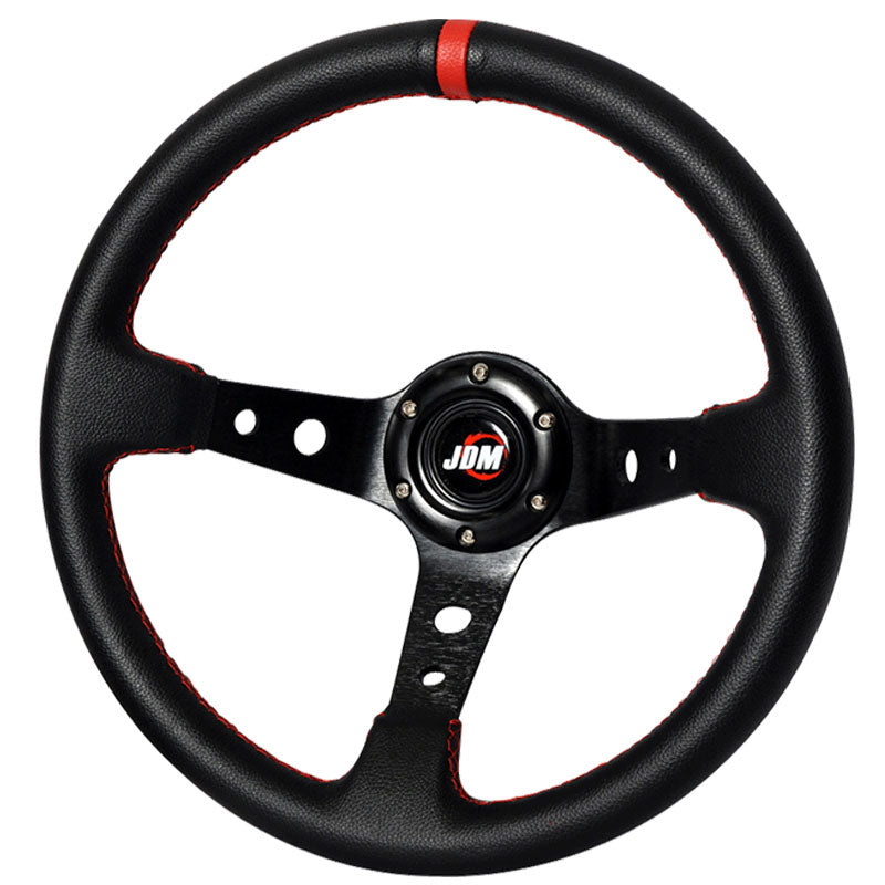 Black Red Deep Dish 6-Bolt Steering Wheel 350MM & Horn Button