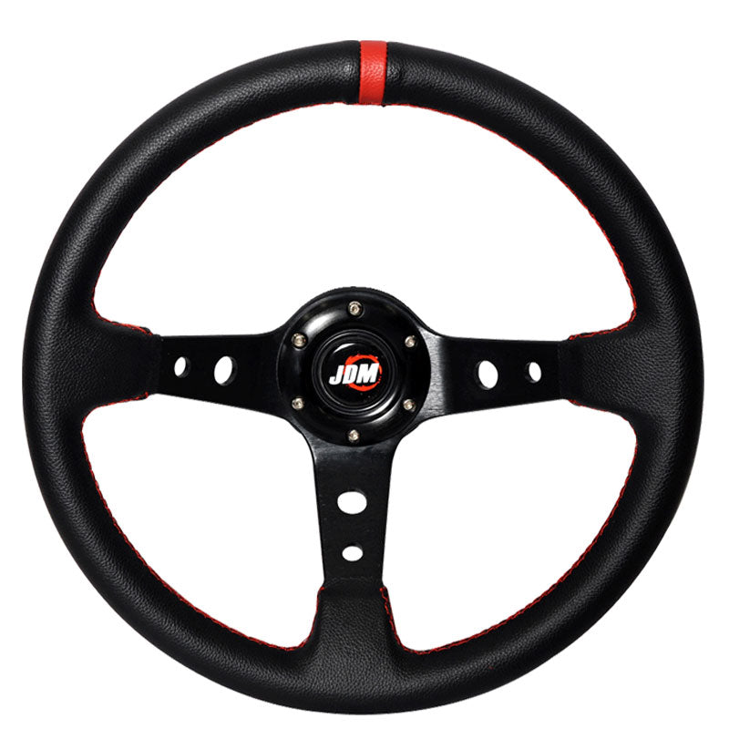 Black Red Deep Dish 6-Bolt Steering Wheel 350MM & Horn Button