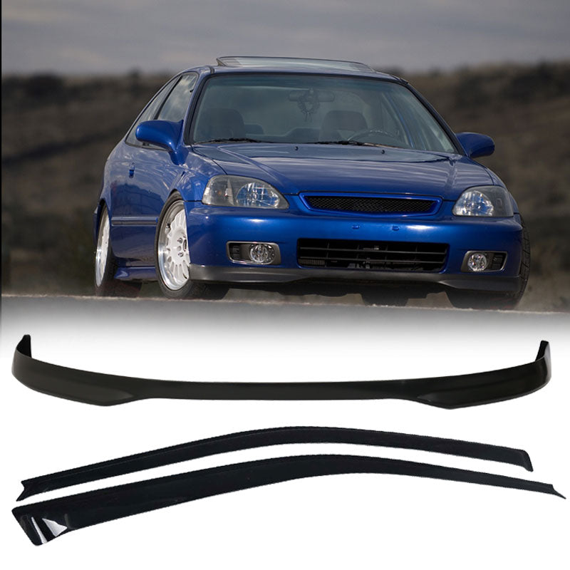 Fits Honda Civic 96-98 T-R Front Bumper Lip Spoiler +Sun Window Visor