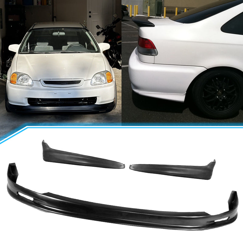 Fits 96-98 Honda Civic Mugen Front Bumper Lip + 2PC Rear Bumper Lip