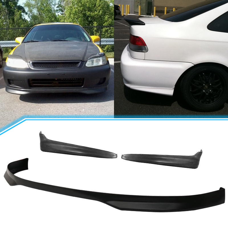 Fits 96-98 Civic 2Dr/Front T-R PP Bumper Lip + 2PC Rear Lip Spats