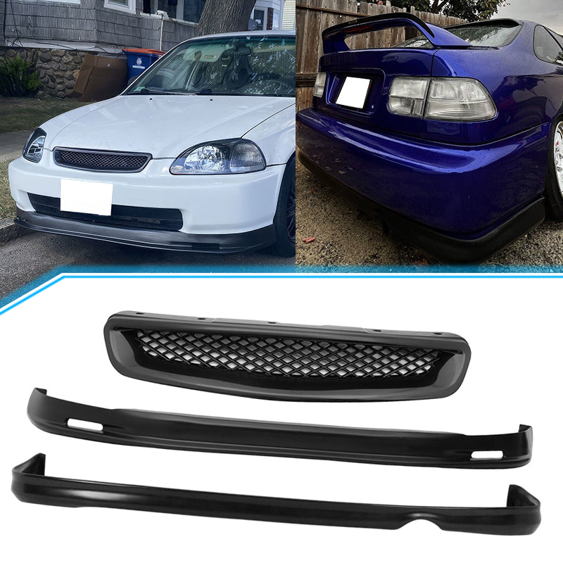 Fits 96-98 Civic 2Dr/Mugen Front Rear Bumper Lip + TR Front Grille