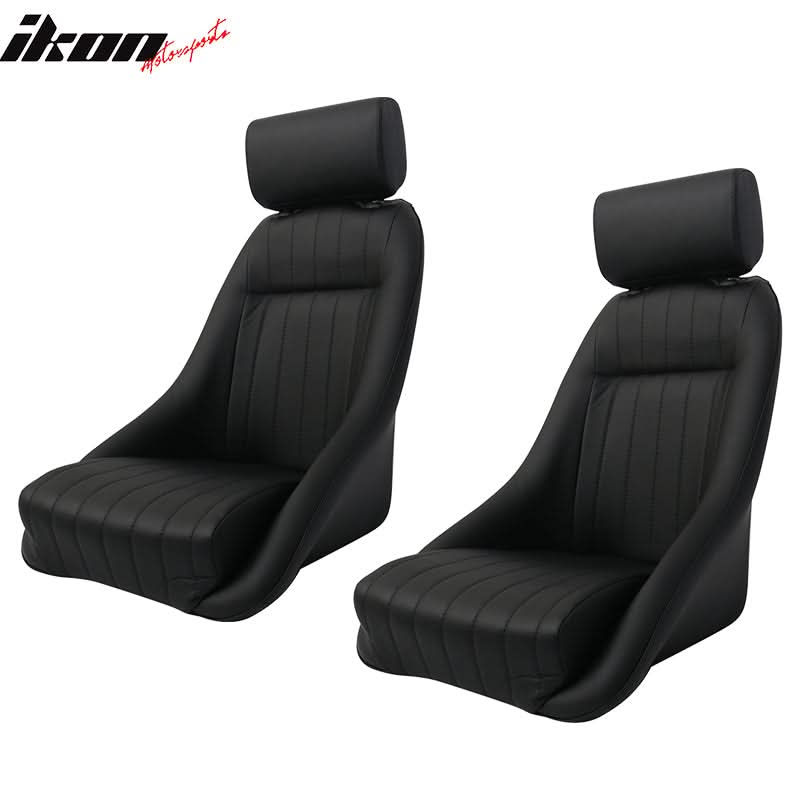 Pair Classic Bucket Single Seat With Slidersin Black Faux Leather PU
