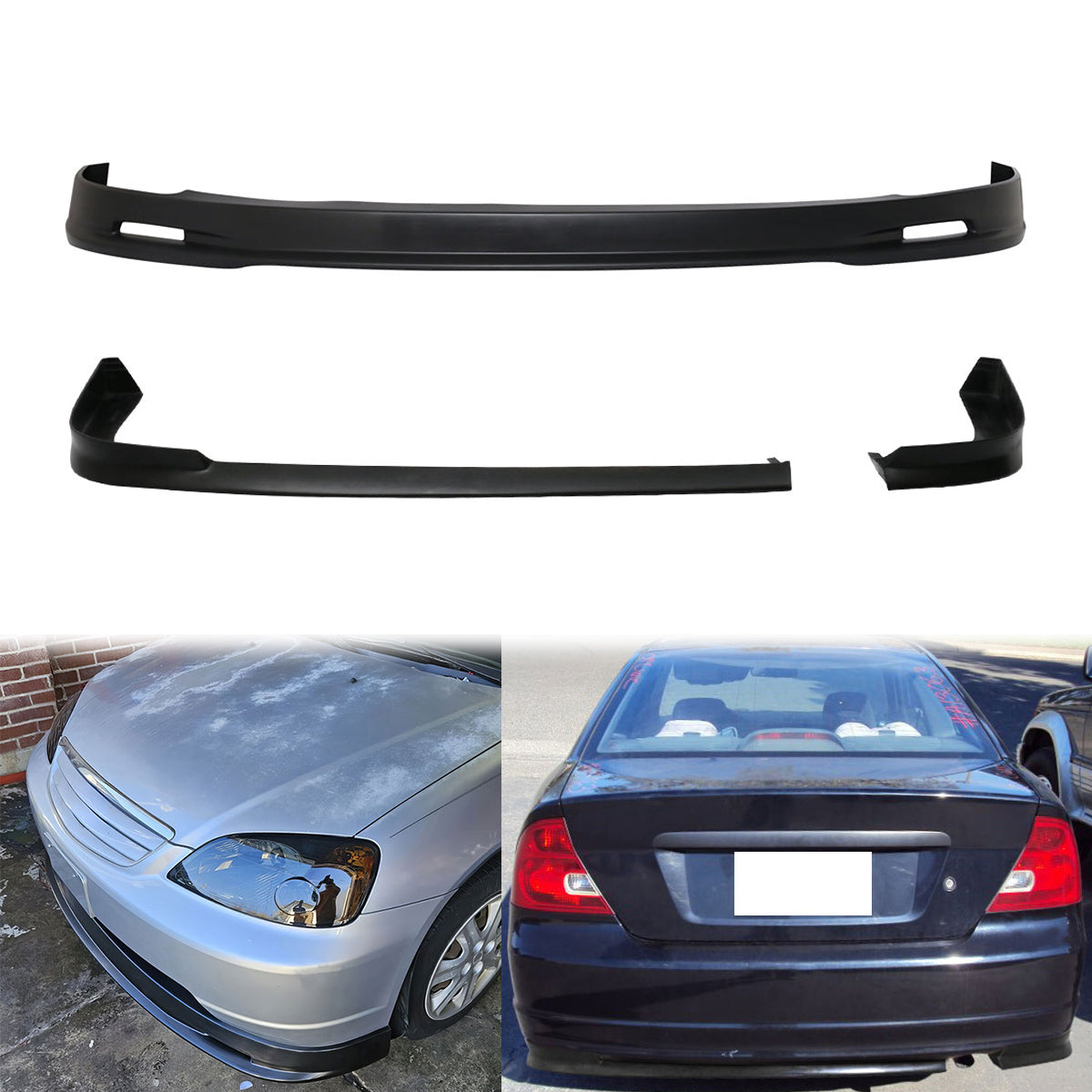 2001-2003 Honda Civic EM2 2DR Mugen Front + NEW TR Rear Bumper Lip