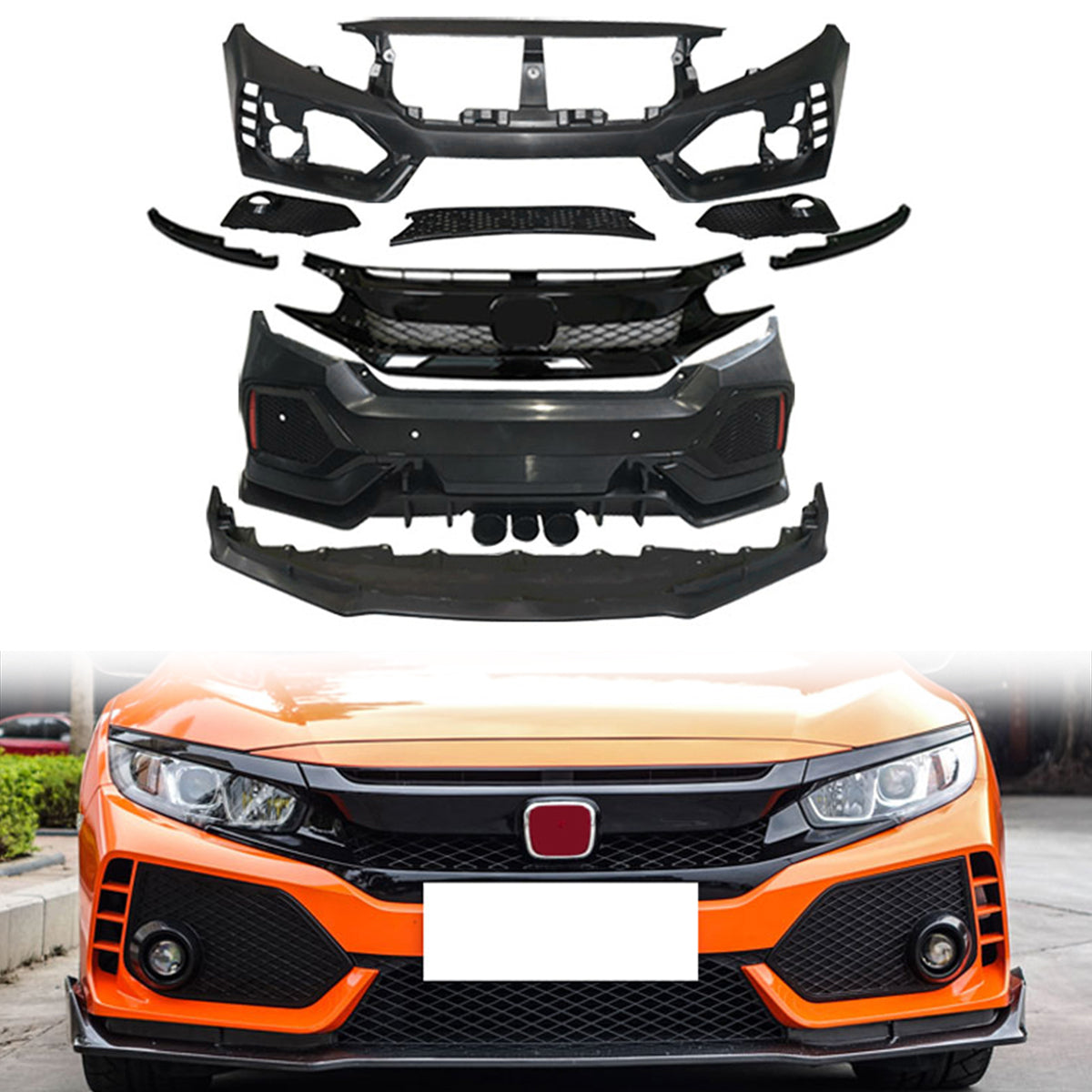 2016-2021 Honda Civic Sedan Type R Style CTR Bumper + Lip +Grille