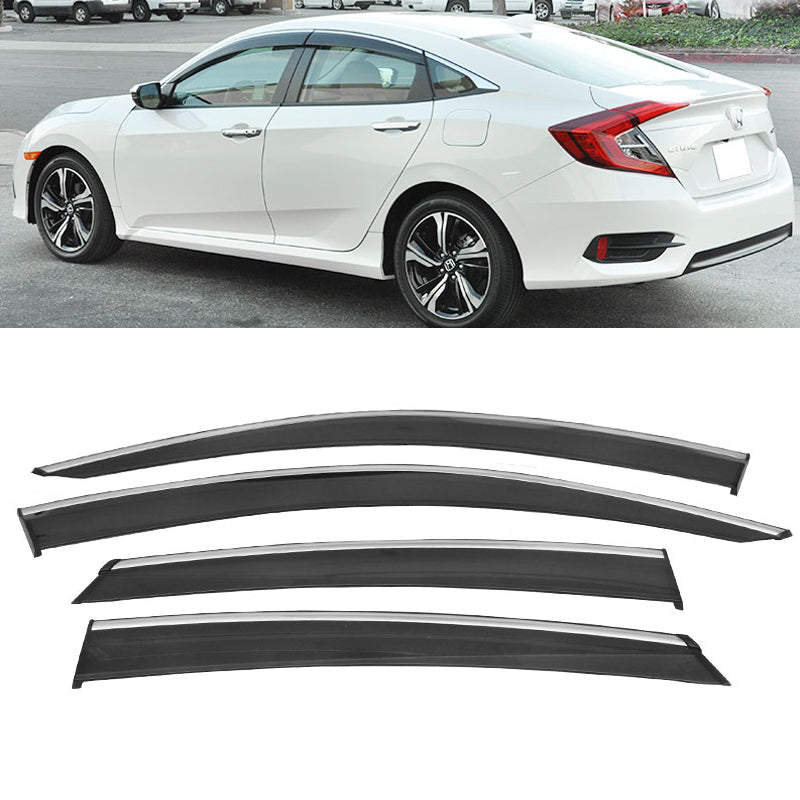 2016-2021 Honda Civic OE/Factory Style Window Visors w/ Chrome Trim PC