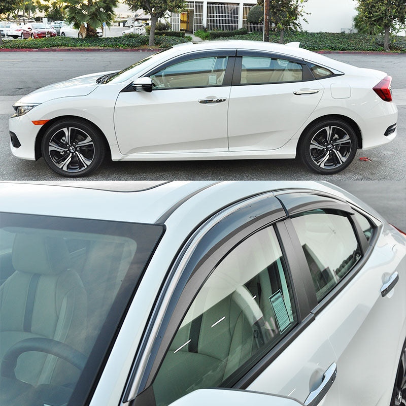 2016-2021 Honda Civic OE/Factory Style Window Visors w/ Chrome Trim PC