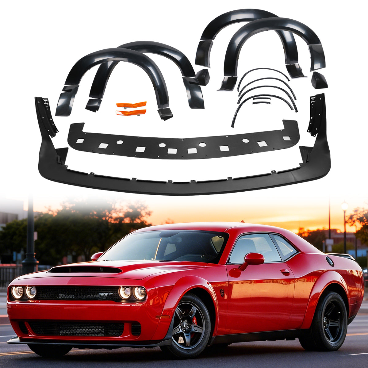 2015-2023 Dodge Challenger Front Lip + Fender Flare Hellcat to Demon