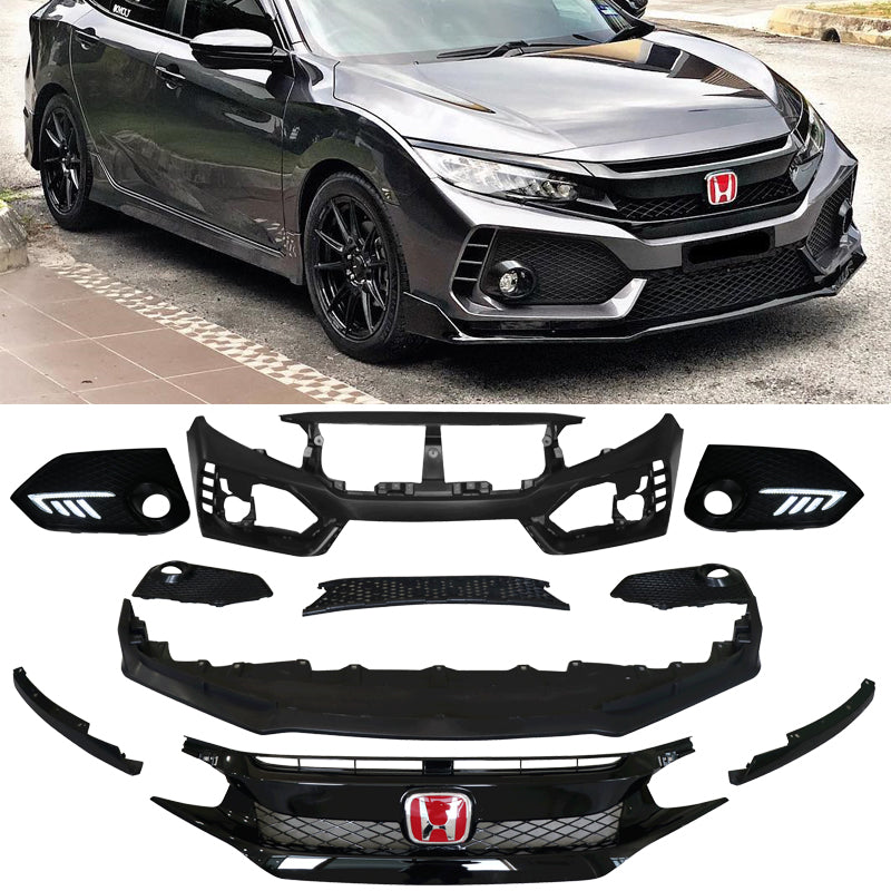 Fits 16-18 Honda Civic 10th-Gen TR Front Bumper Grille Foglight Cover