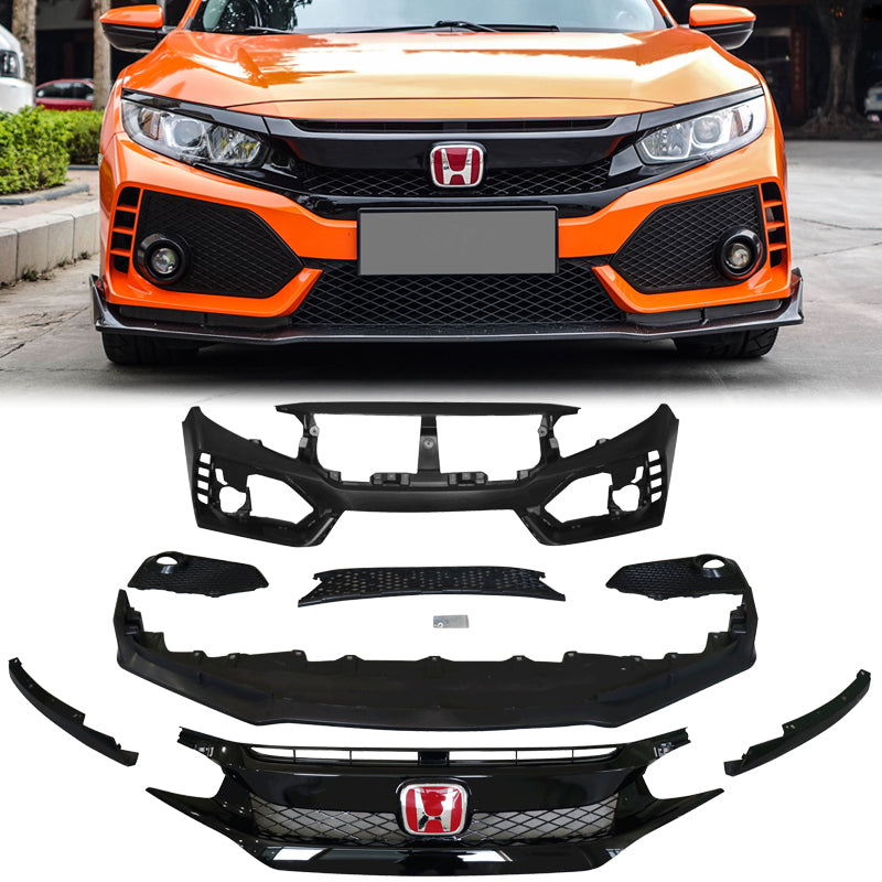 Fits 16-18 Honda Civic 10th-Gen TR Front Bumper Grille Foglight Cover