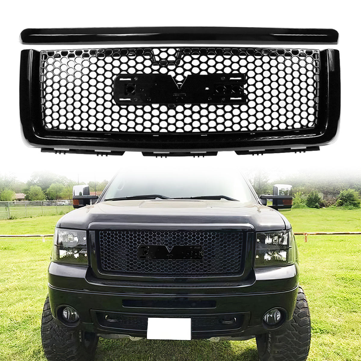 2007-2013 GMC Sierra 1500 Denali Mesh Front Hood Molding Grille ABS