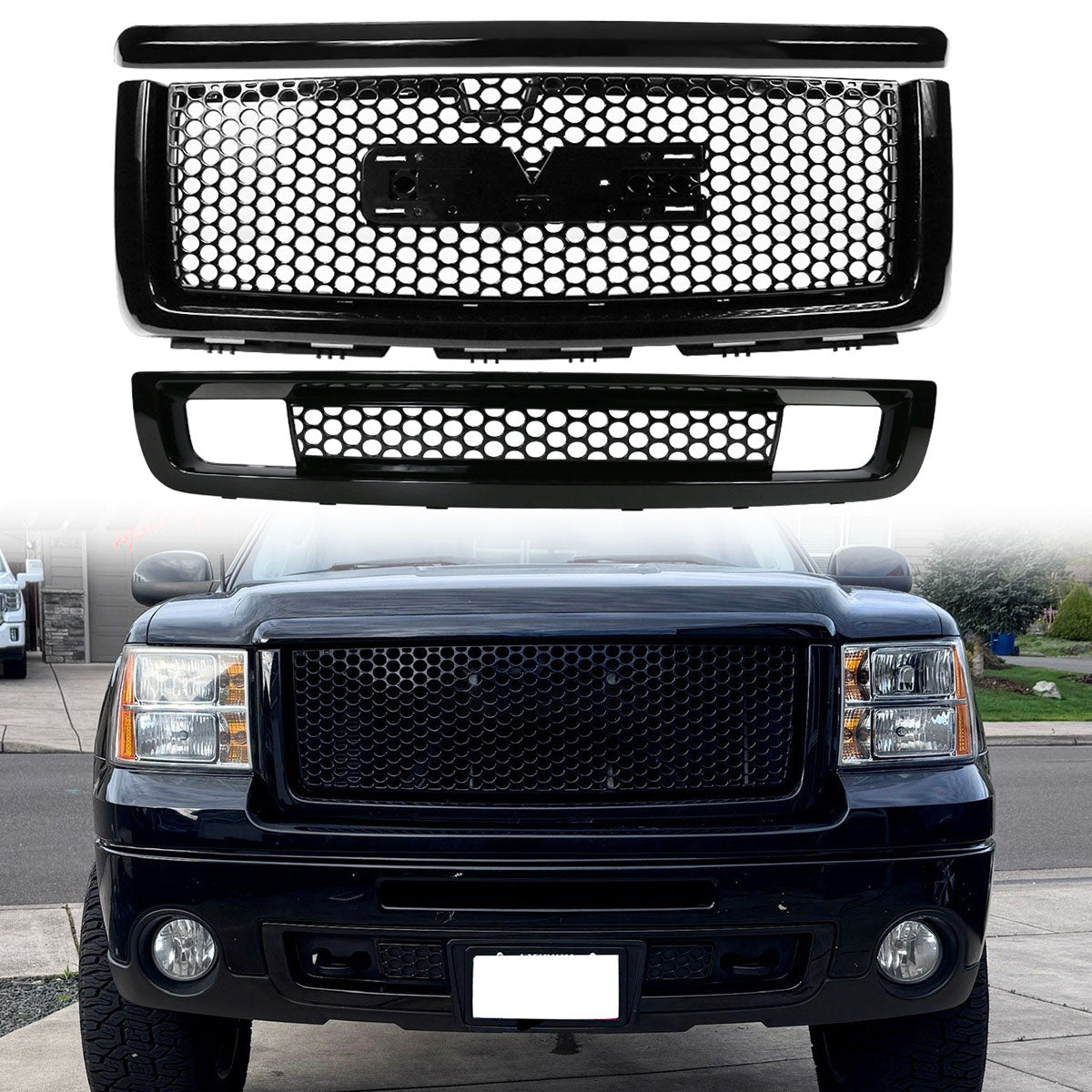 2007-2013 GMC Sierra 1500 Denali Hood Molding Upper Lower Grille ABS