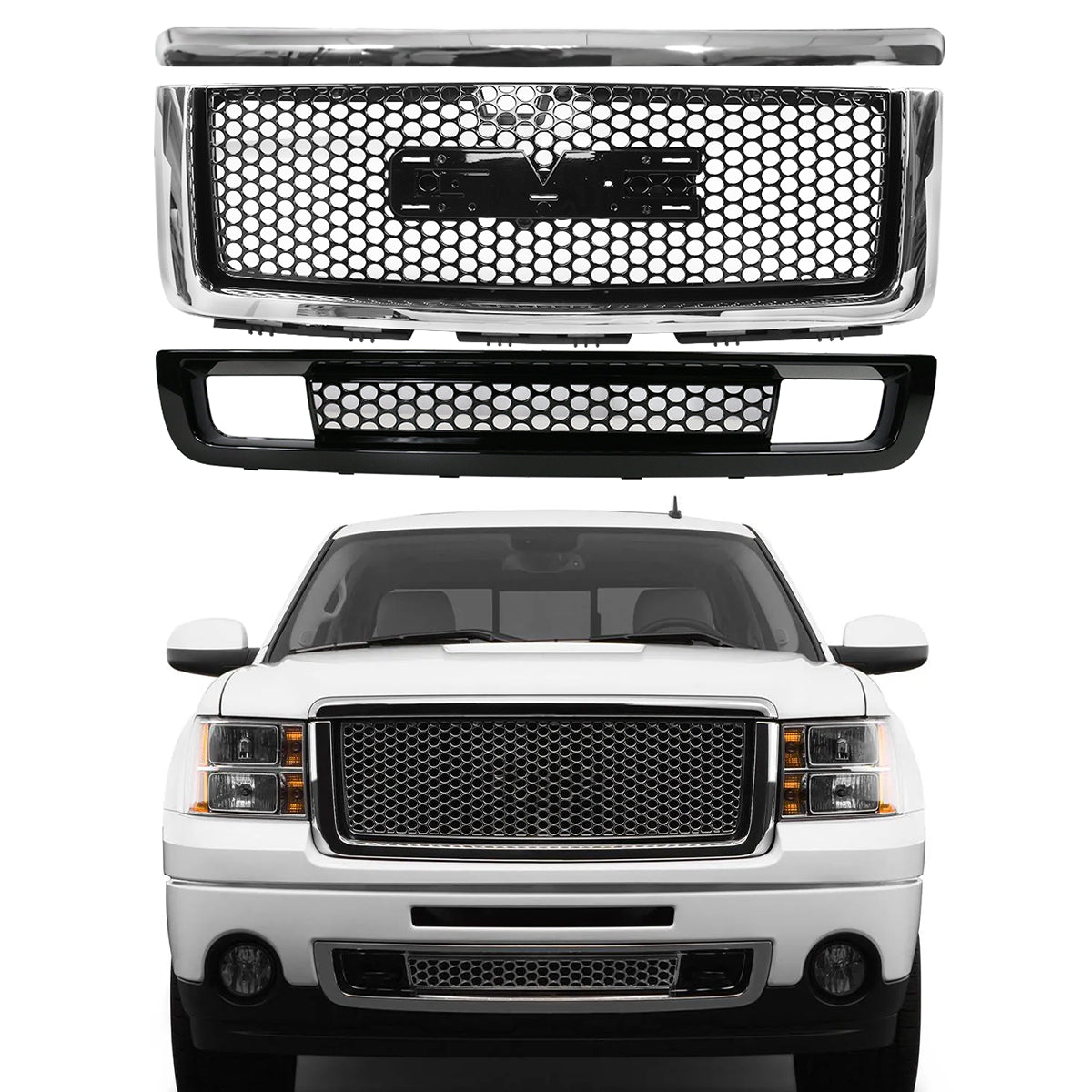 2007-2013 GMC Sierra 1500 Denali Hood Molding Upper Lower Grille ABS