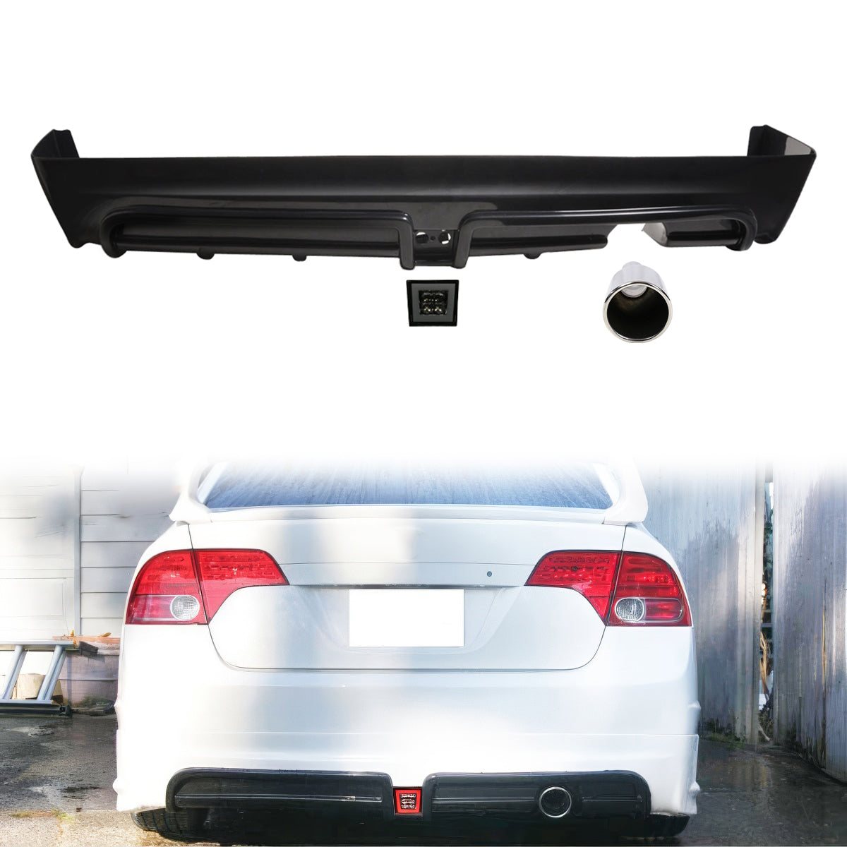 2006-2011 Honda Civic Rear Bmuper Lip LED 3RD Brake Light Muffler Tip