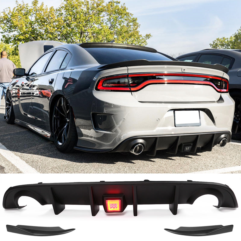 2015-2023 Dodge Charger Rear Diffuser V2 Side Lip Smoke LED Brake Lamp