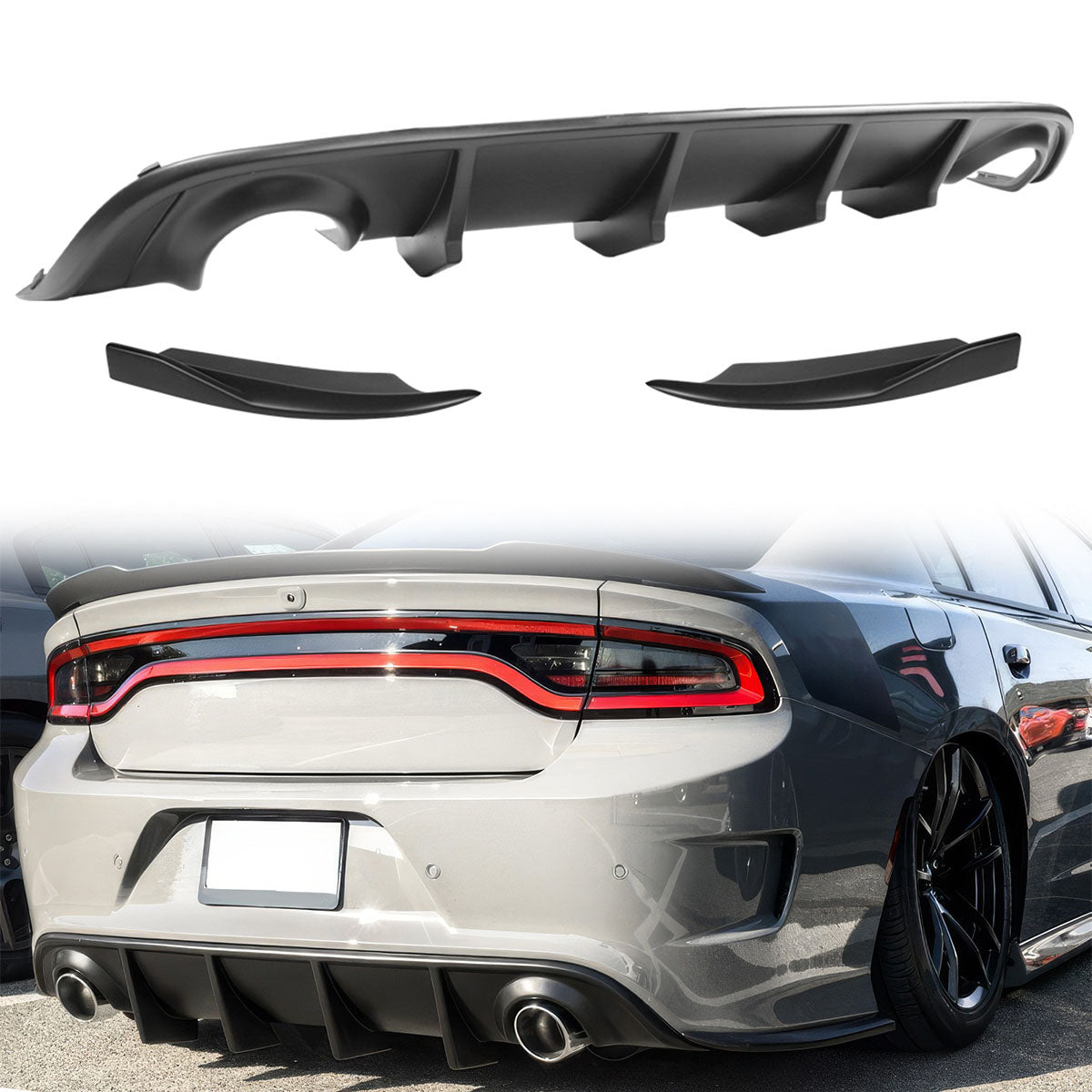 2015-2023 Dodge Charger V2 Rear Diffuser & 2PC Side Apron Matte Black