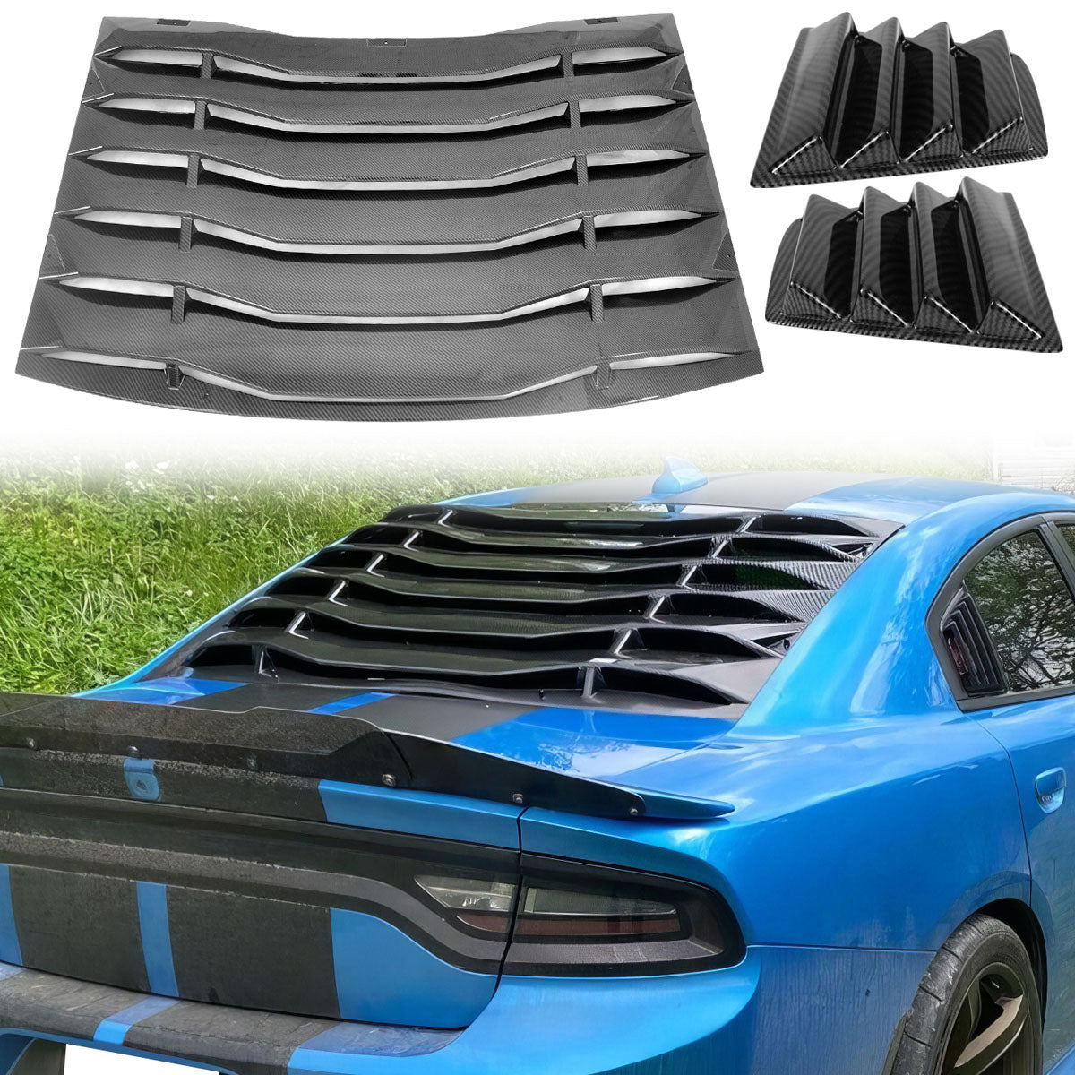 2011-2023 Dodge Charger V1 Side & Rear Window Louver Cover CF Print