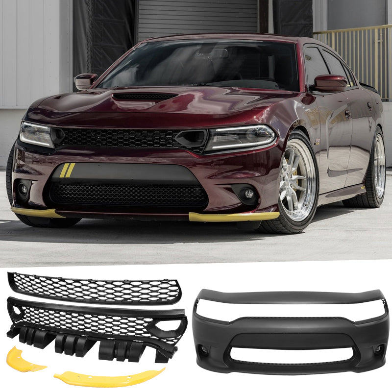 2015-2023 Dodge Charger Front Bumper + Foglights + 2019 Grilles PP